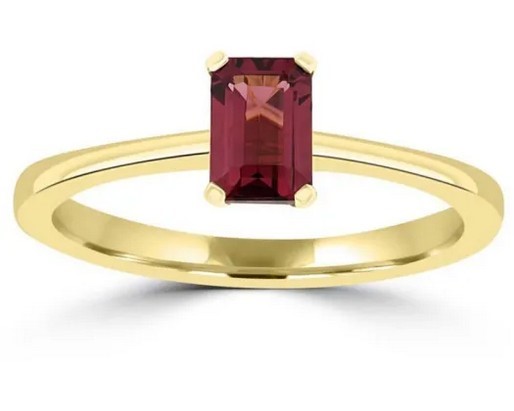 9K Yellow Gold EMERALD CUT RHODOLITE GARNET RING