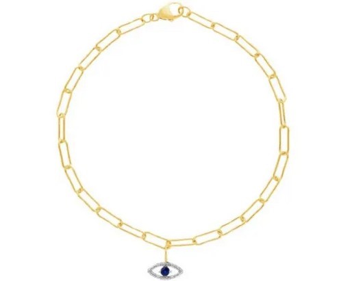 9K YELLOW GOLD 0.02ct F VS EVIL EYE LAB DIAMOND BRACELET 17-19