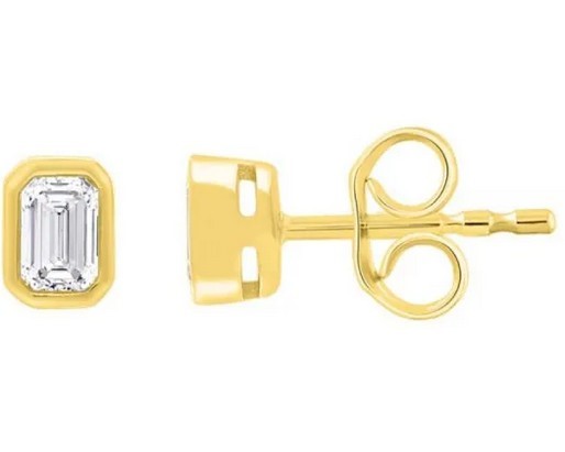 9K YELLOW GOLD 0.30ct F VS EMERALD LAB DIAMOND STUD EARRING
