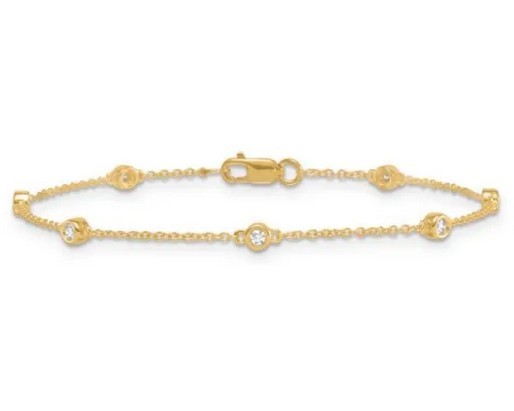 9K YELLOW GOLD 0.15ct F VS LAB DIAMOND STATION BRC 18cm