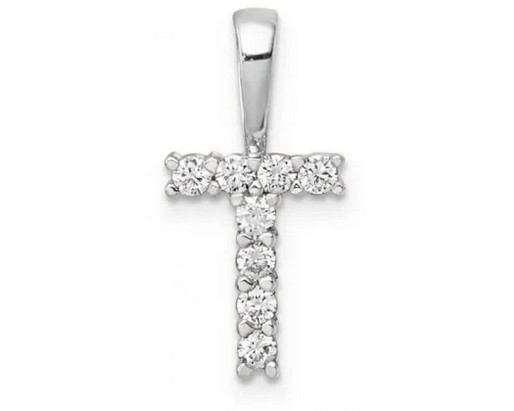 9K WHITE GOLD 0.10ct F VS LAB DIAMOND INITIAL "T" PENDANT