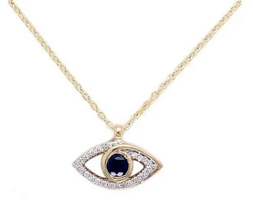 9K YELLOW GOLD 0.05ct HI SI DIAMOND SAPP EYE NECKLACE 45cm