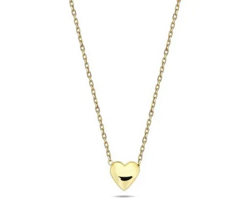 9k Yellow Gold Puff Heart Necklace 37-39cm
