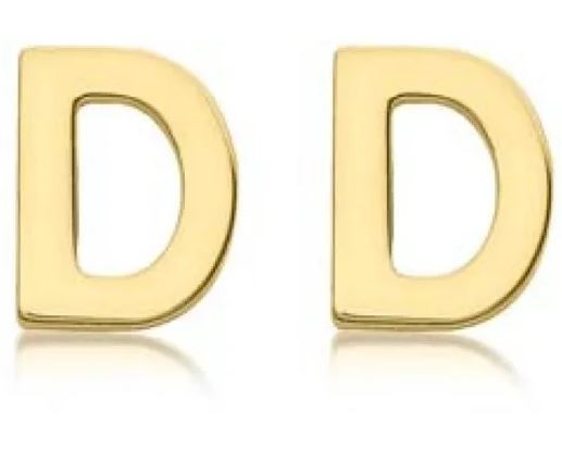 9K Yellow Gold MINI INITIAL 'D' STUD EARRINGS