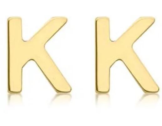 9K Yellow Gold MINI INITIAL 'K' STUD EARRINGS