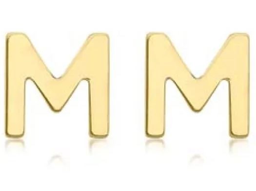 9K Yellow Gold MINI INITIAL 'M' STUD EARRINGS
