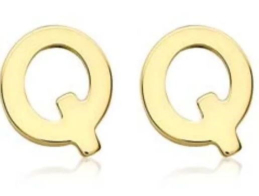 9K Yellow Gold MINI INITIAL 'Q' STUD EARRINGS