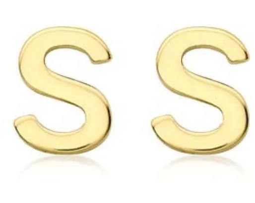 9K Yellow Gold MINI INITIAL 'S' STUD EARRINGS