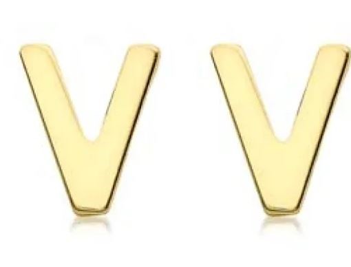 9K Yellow Gold MINI INITIAL 'V' STUD EARRINGS