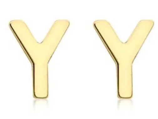 9K Yellow Gold MINI INITIAL 'Y' STUD EARRINGS