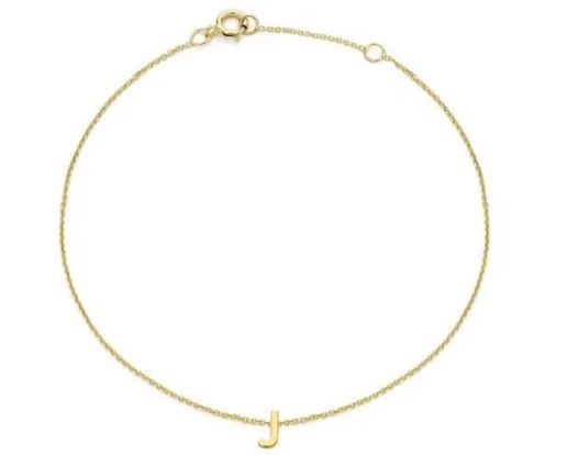 9K Yellow Gold MINI INITIAL 'J' Bracelet 15.5-19cm