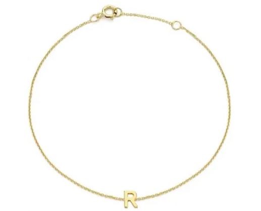 9K Yellow Gold MINI INITIAL 'R' Bracelet 15.5-19cm