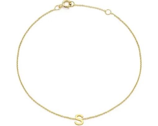 9K Yellow Gold MINI INITIAL 'S' Bracelet 15.5-19cm