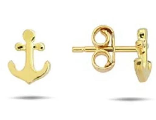 9k Yellow Gold Anchor Stud Earrings