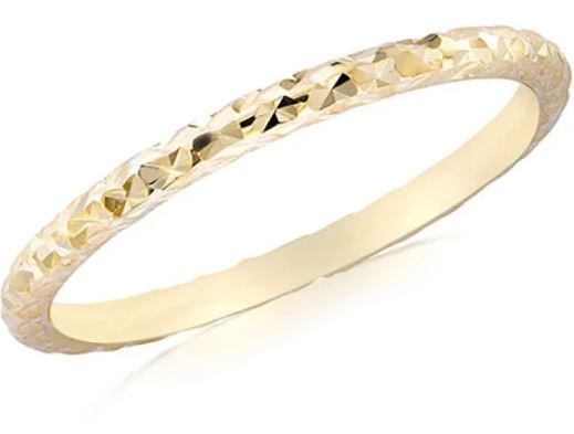 9K Yellow Gold SOLID DIAMOND CUT STACKER RING