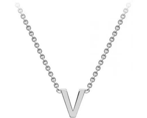 #1 9K WHITE GOLD INITIAL 'V' NECKLACE 38+5cm
