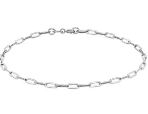 9k White Gold Thin Paper Chain Bracelet 18.5cm