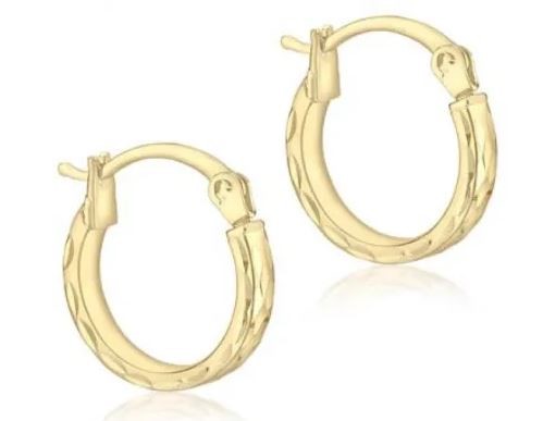 9K Yellow Gold HLW DIAMOND CUT 10mm HOOP EARRINGS