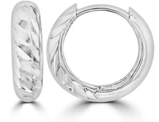 9k White Gold Textured Hollow Creole Earrings 9mm