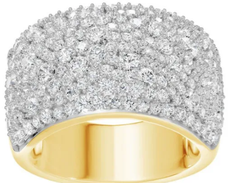 9K YELLOW GOLD 2.00ct F VS LAB DIAMOND WIDE PAVE RING