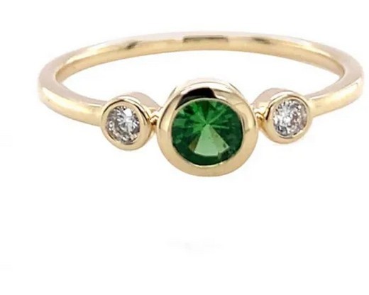 9K Yellow Gold 0.06ct HI SI DIAMOND TSAVORITE RING
