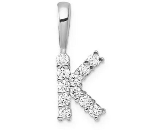 9K WHITE GOLD 0.10ct F VS LAB DIAMOND INITIAL "K" PENDANT LGSP-29841K-014-W