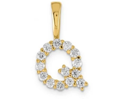 9K YELLOW GOLD 0.13ct F VS LAB DIAMOND INITIAL "Q" PENDANT