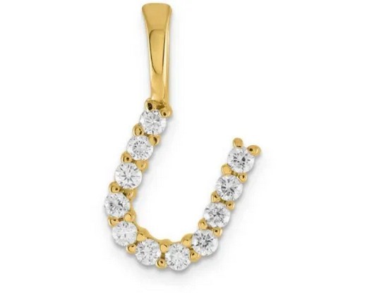 9K YELLOW GOLD 0.10ct F VS LAB DIAMOND INITIAL "U" PENDANT