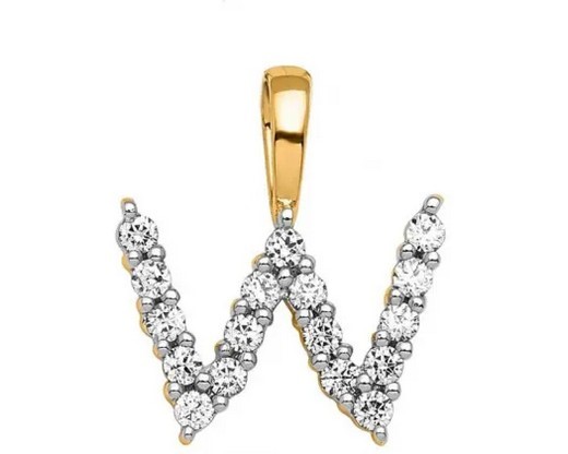 9K YELLOW GOLD 0.16ct F VS LAB DIAMOND INITIAL "W" PENDANT
