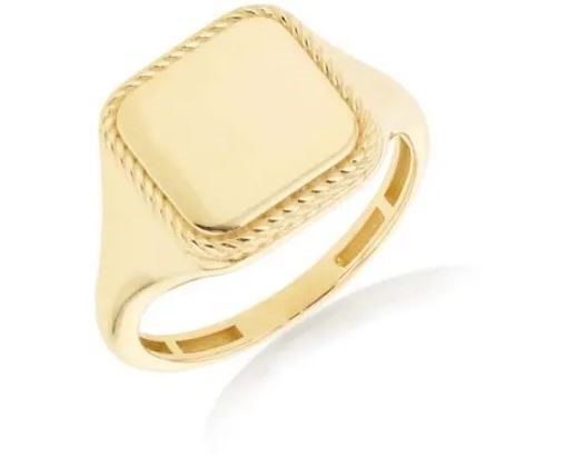 9K Yellow Gold SQUARE ROPE SIGNET RING