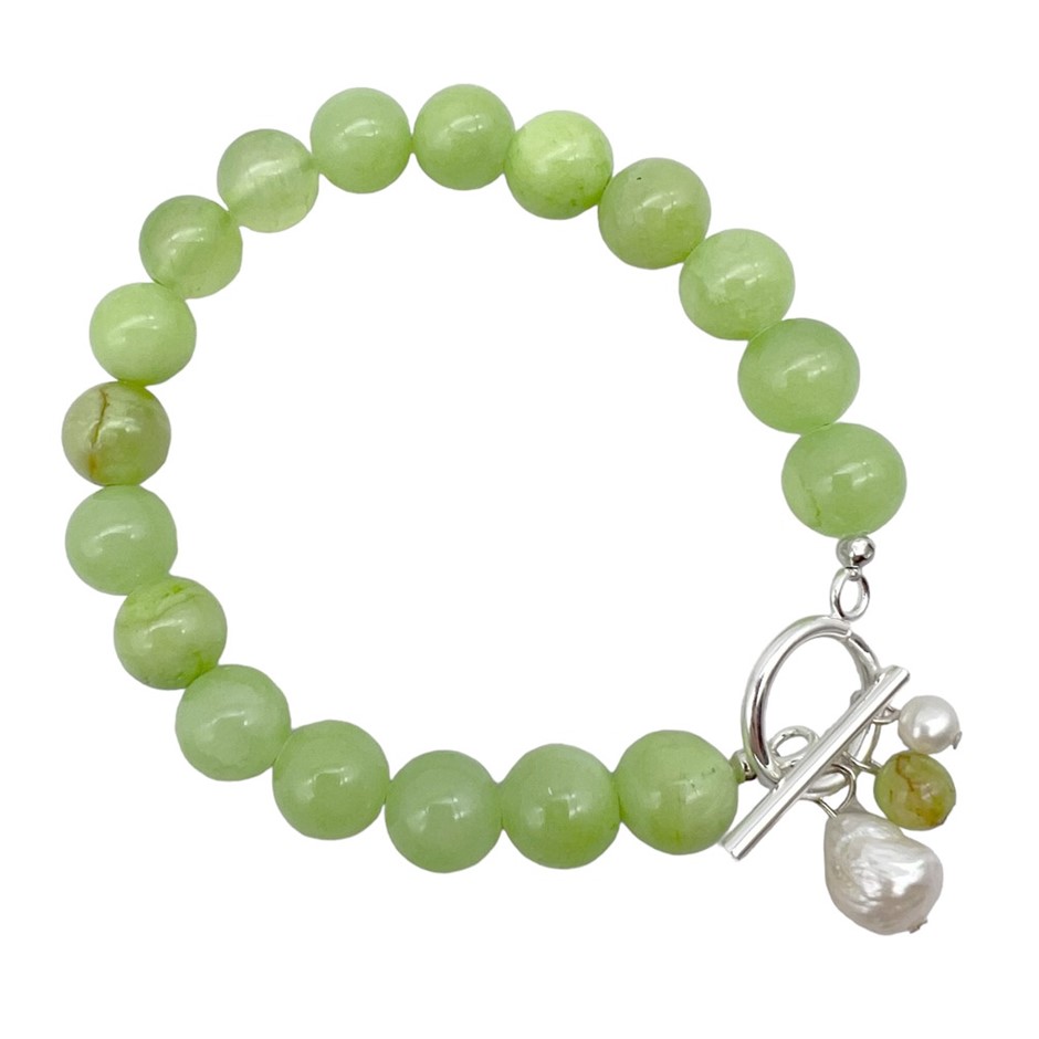 10mm Green Flower Jade with 'O' Toggle Gemstone Bracelet