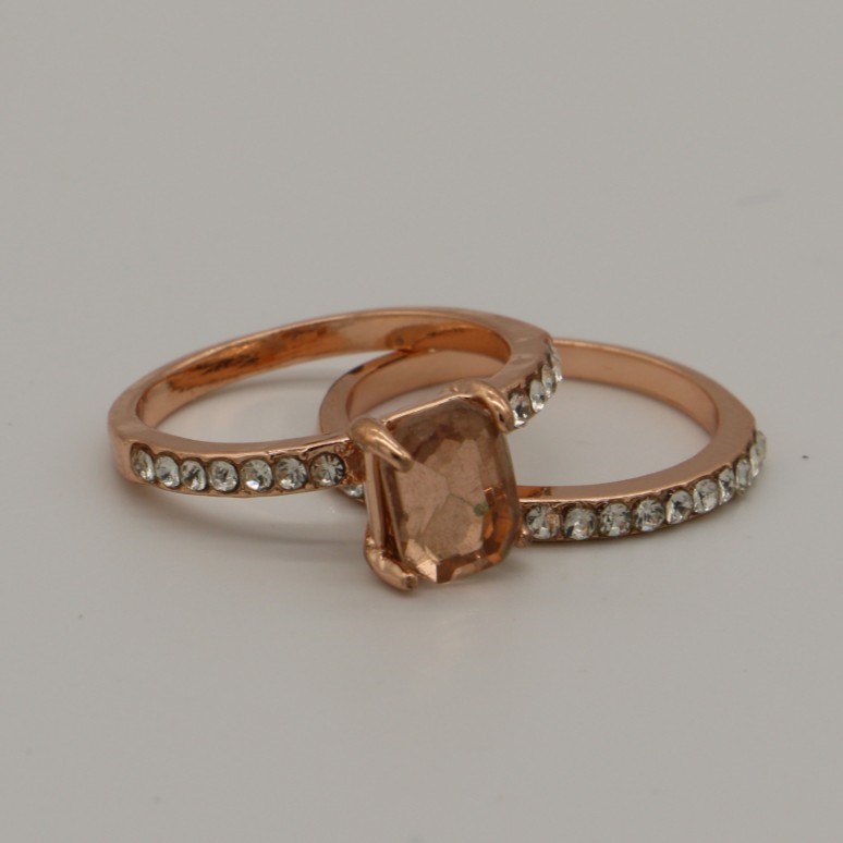 Designer Simulated Diamond Ring Set in Rose - US Size 7