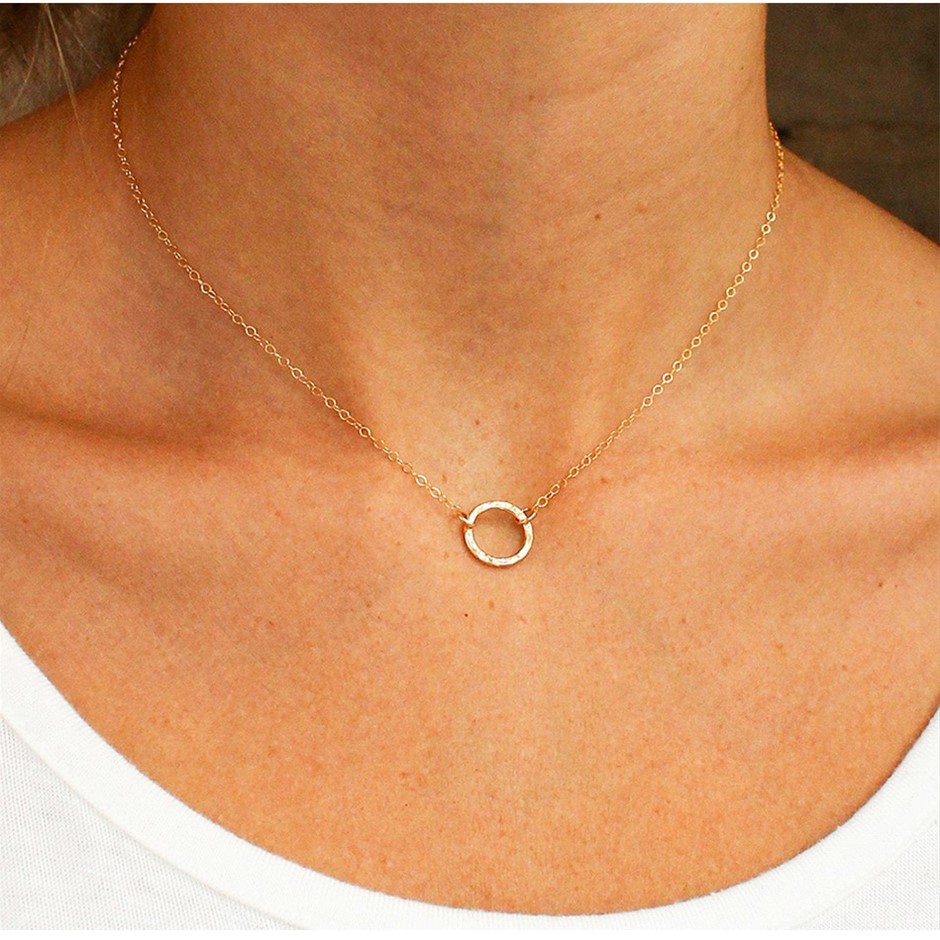 Designer Minimalist Round Eternity Necklace in Gold