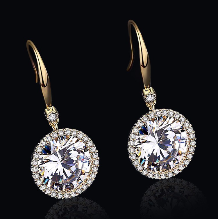 Stunning Round Crystal Drop Earrings - Yellow