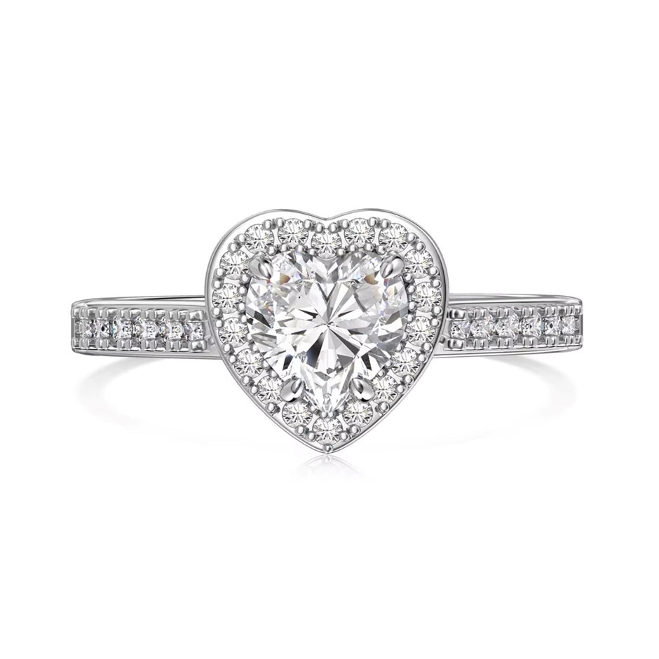 1.0ct Heart Cut GRA Certified Moissanite 925 Sterling Silver Ring - Size 9