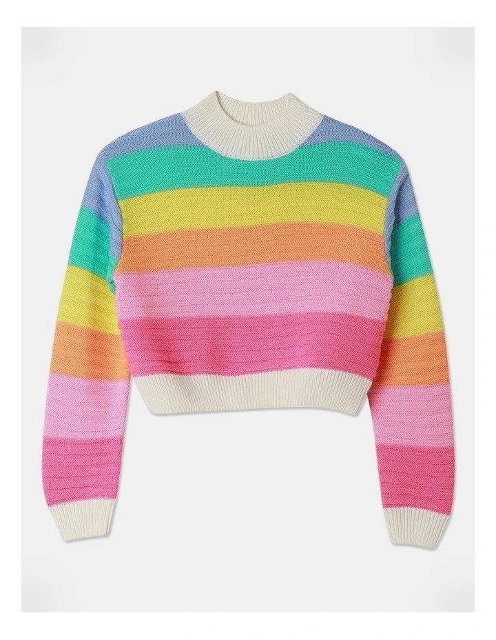 TILII Knitted Cropped Ottoman Jumper, Size 12, Rainbow. RRP: $44.99. NB: mi