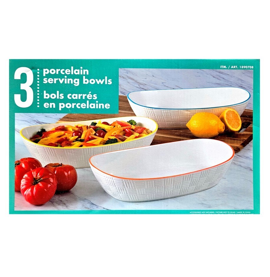 SIGNATURE Porcelain Wide Serving Bowls. N.B: 1 x bowl is missing.