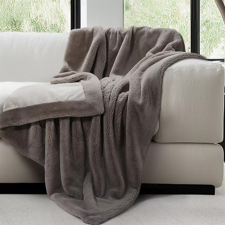 MON CHATEAU Ultra Soft Faux Fur Throw, 152 x 177cm, Dark Mushroom.
