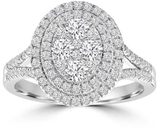 18K WHITE GOLD ROUND 1.00CT HI I1 DIAMOND RI