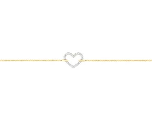 9K YELLOW GOLD 0.07ct F VS LAB DIAMOND OPEN HEART BRACELET 17+2cm