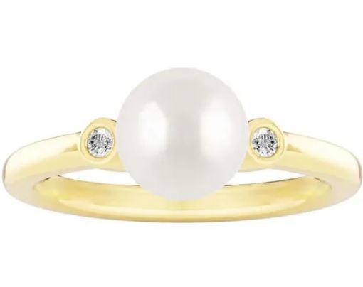 9K YELLOW GOLD 0.04ct F VS LAB DIAMOND FW PEARL RING