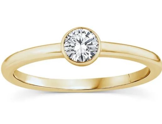 9K YELLOW GOLD 0.25ct F VS LAB DIAMOND BEZEL RING
