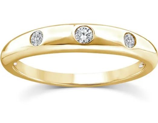 9K YELLOW GOLD 0.10ct F VS LAB DIAMOND 3 STONE RING