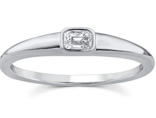 9K WHITE GOLD 0.15ct F VS LAB DIAMOND EMERALD RING