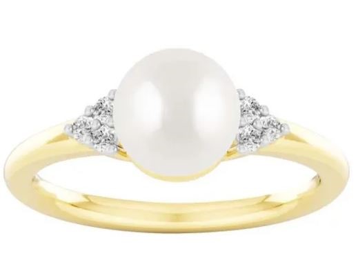 9K YELLOW GOLD 0.10ct F VS LAB DIAMOND FW PEARL RING