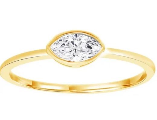 9K YELLOW GOLD 0.25ct F VS MARQUISE LAB DIAMOND RING