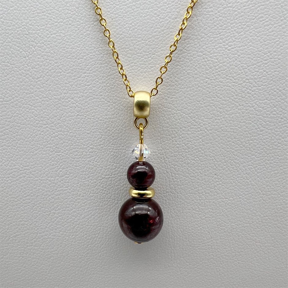 Garnet & Swarovski Austrian Crystal Gold Plated Pendant Necklace