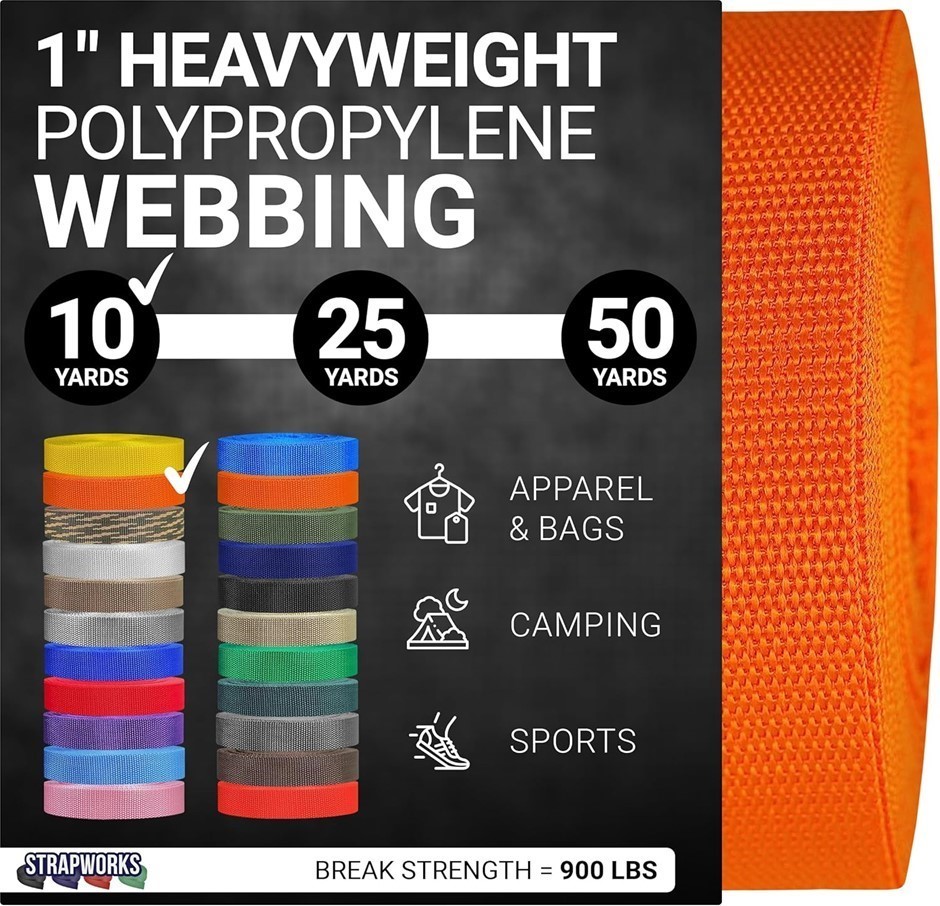 STRAPWORKS Heavyweight Polypropylene Webbing - Heavy Duty Poly Strapping fo
