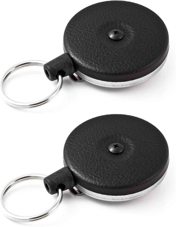 2 x KEY-BAK Original Retractable Key Holder Keychain with a Black Front, St