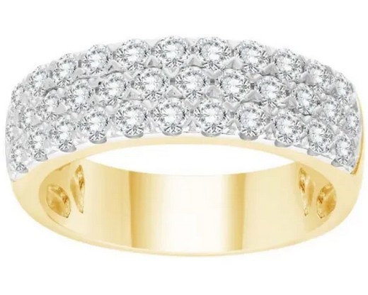 9K YELLOW GOLD 1.00ct F VS LAB DIAMOND 3 ROW PAVE RING